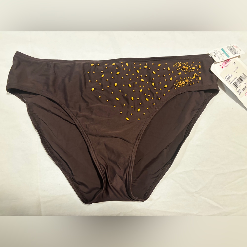 Christina, NWT, Brown Bikini Bottom with small wooden bead detailing, M